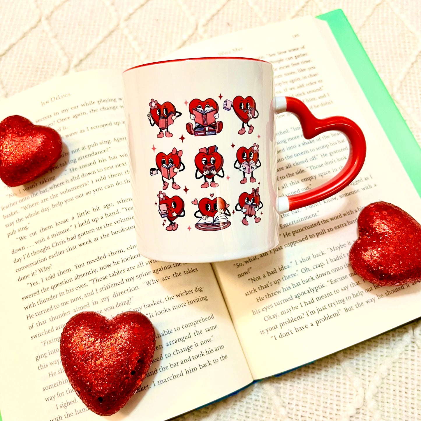 Reading Hearts- Heart Handle 11 oz Mug