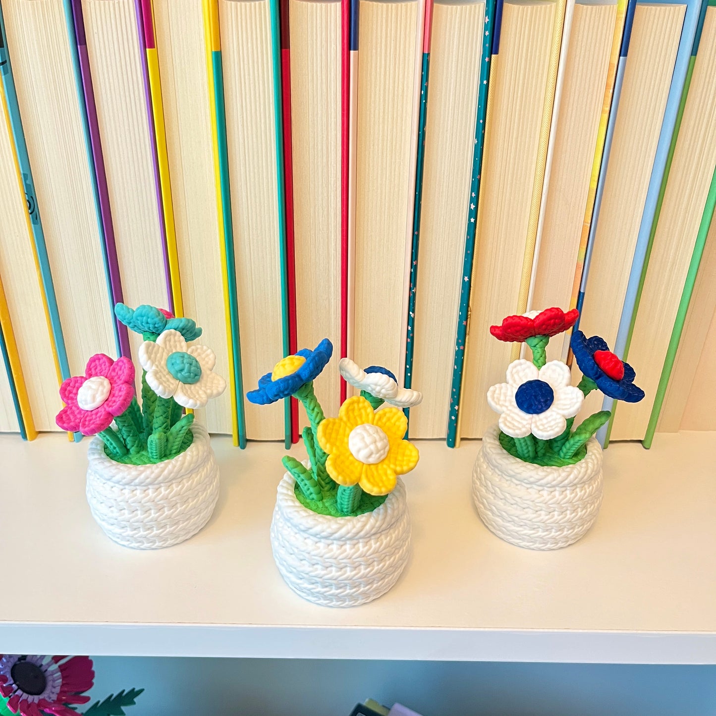 Potted Daisies Book Shelf Decor