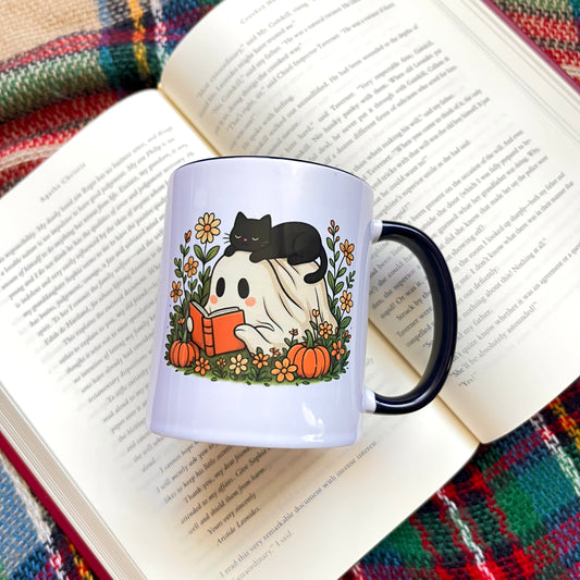 Ghost and Cat Reading Mugs