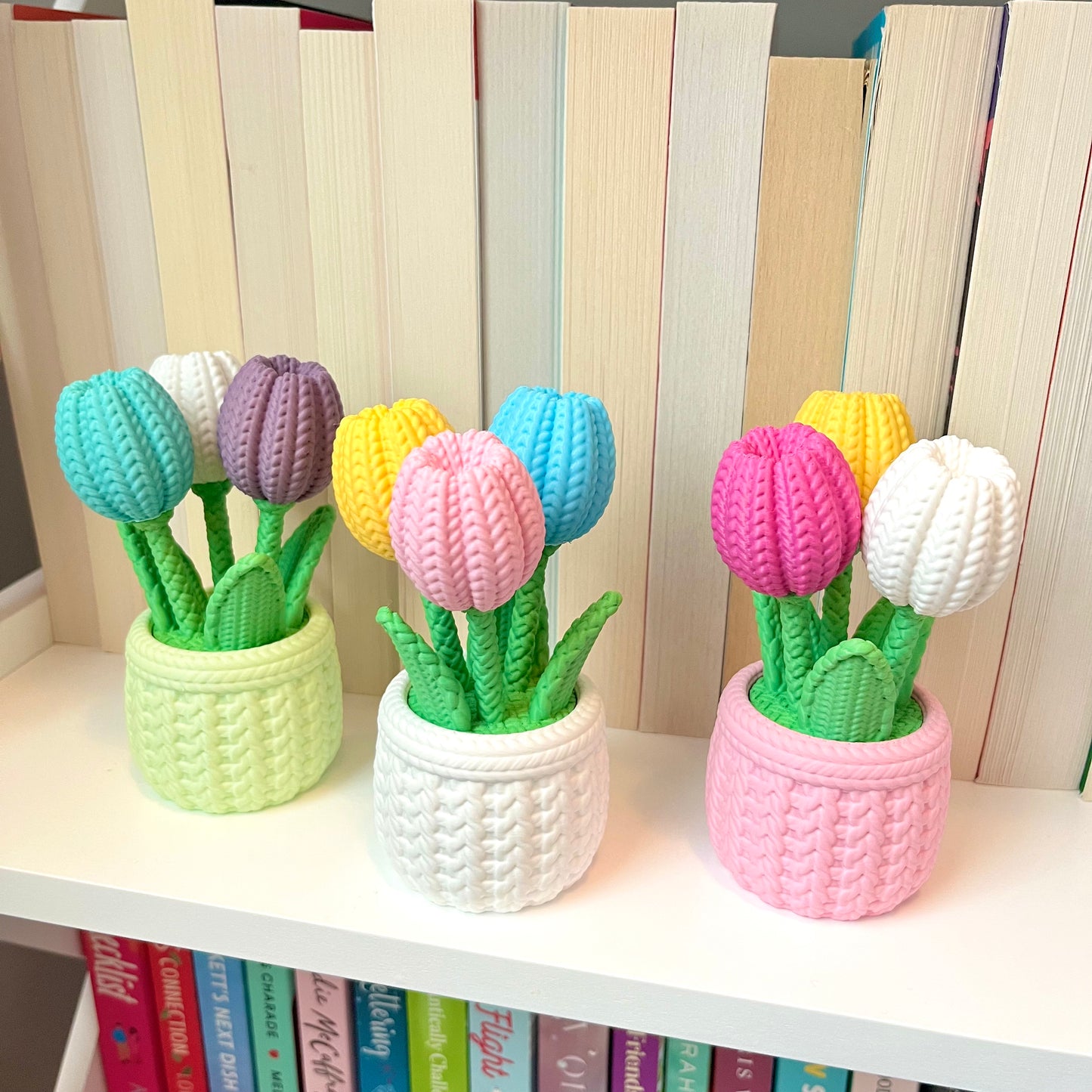 Potted Tulip Book Shelf Decor