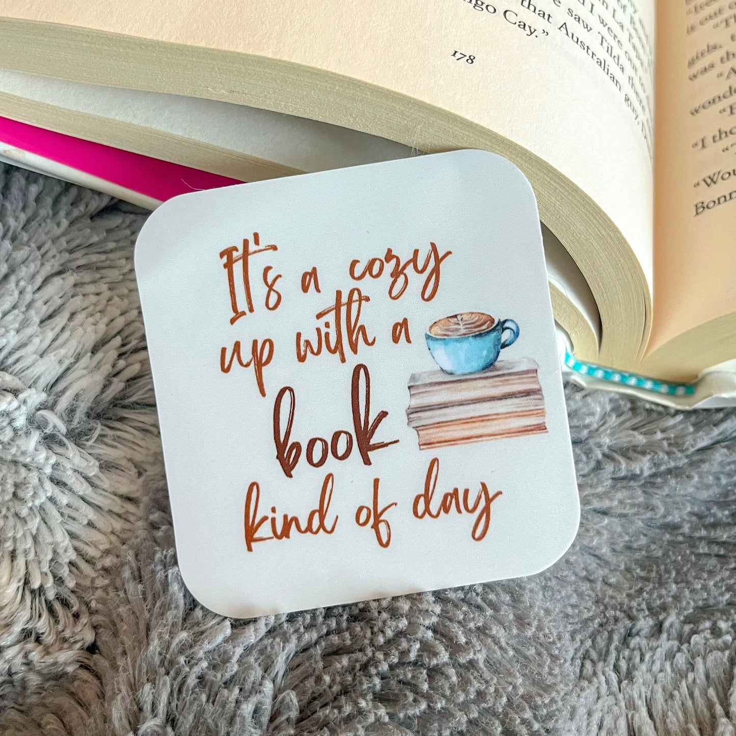 Cozy up with a Book Sticker